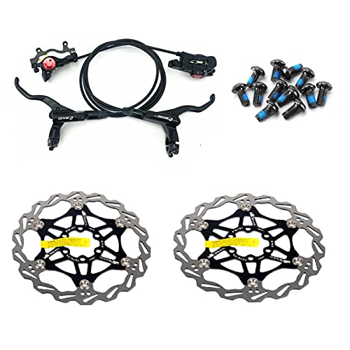 Zoom Frenos de disco hidráulicos Mountain Bike Sets MTB Conjunto delantero y trasero con disco flotante Rotor 160mm y pernos de color (negro)