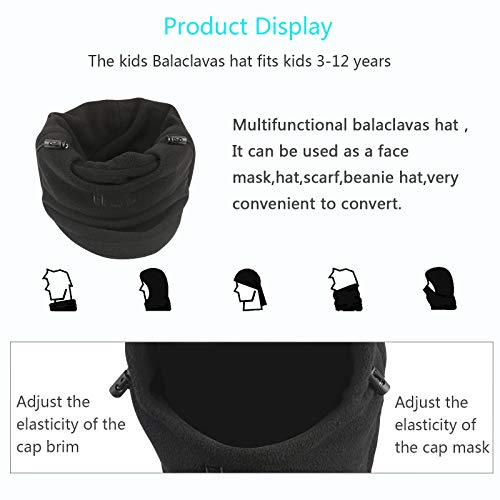 ZoomSky Sombrero de Invierno Gorro para niños y niñas Proteger Cuello de Gorro Ajustable para Salir o Viaje, al Aire Libre en Invierno y otoño (Negro)