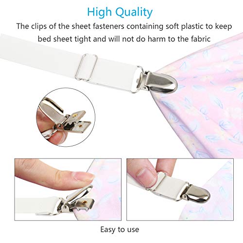 ZoomSky Sujetadores de Hojas 8 pcs para Sujetar sábanas Bajera, Pinzas de sábanas Ajustable y Sujetadores de sofás Negro con Blanco