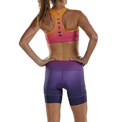 Zoot Triatlón Femenino de 4 Pulgadas al Estilo de los Pantalones al Atardecer con Acolchado de Asiento en 2D, Bolsillos Laterales, SPF 50+ y Costuras Seamlink Tamaño XS