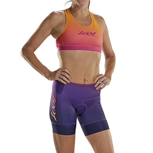 Zoot Triatlón Femenino de 4 Pulgadas al Estilo de los Pantalones al Atardecer con Acolchado de Asiento en 2D, Bolsillos Laterales, SPF 50+ y Costuras Seamlink Tamaño XS