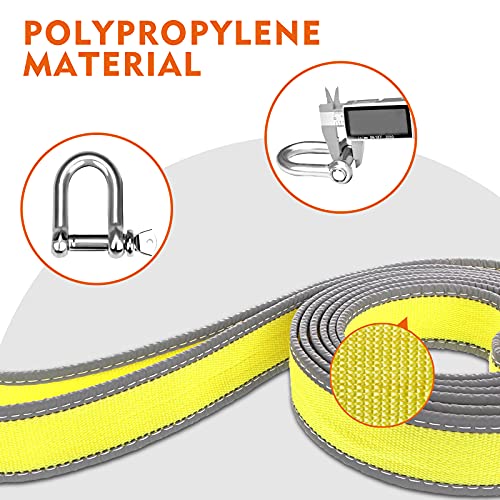 ZOVHYYA Cuerdas de Remolque Recuperación 5M x 5CM 9 T Correa de Remolque de Coche Resistencia con Dos Ganchos Gruesos en Forma de U Guantes de PU y Toallas de Limpieza de Doble Cara