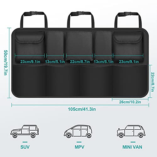 ZOVHYYA Organizador Maletero Coche 9 Pocket Bolsas para Maletero del Coche de Malla Coche Organizador Coche Bolsa con 3 Correas de Ajuste para SUV y Muchos Vehículos