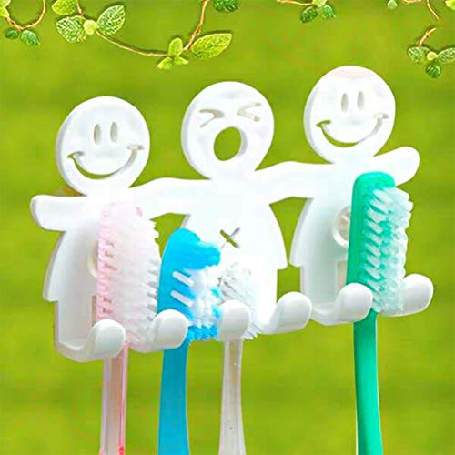 ZSWQ Cara Sonriente Soporte de Dientes para Cepillo Toothbrush Holder Rack Bathroom Suction Cup Wall Mounted Smiley, para Pared del baño, decoración del hogar, 8pcs(Blanco)