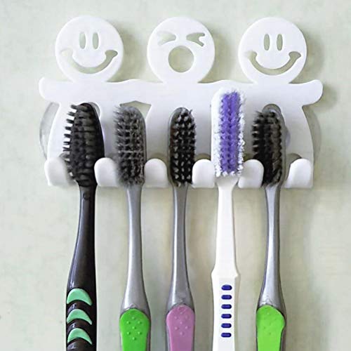 ZSWQ Cara Sonriente Soporte de Dientes para Cepillo Toothbrush Holder Rack Bathroom Suction Cup Wall Mounted Smiley, para Pared del baño, decoración del hogar, 8pcs(Blanco)