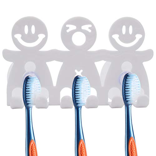 ZSWQ Cara Sonriente Soporte de Dientes para Cepillo Toothbrush Holder Rack Bathroom Suction Cup Wall Mounted Smiley, para Pared del baño, decoración del hogar, 8pcs(Blanco)