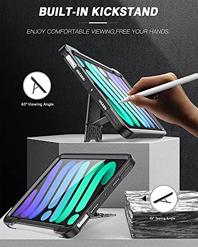 ZtotopCases Funda para iPad Mini 6, Protector de Pantalla Incorporado, Protección para Todo el Cuerpo, Funda Protectora con Soporte y Portalápices para iPad Mini 6 Generacion 8,4" 2021, Negra