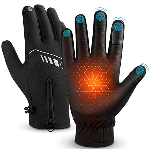 zurenin Guantes Invierno Hombre, Termicos Guantes Ciclismo Invierno, Guantes Tactiles Impermeable Antideslizante Unisex Guantes, Guantes Invierno para Escalada, Bicicleta, Pasear al Perro, Correr(L)