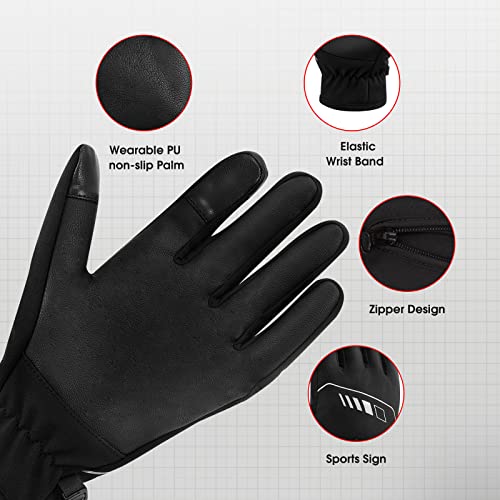 zurenin Guantes Invierno Hombre, Termicos Guantes Ciclismo Invierno, Guantes Tactiles Impermeable Antideslizante Unisex Guantes, Guantes Invierno para Escalada, Bicicleta, Pasear al Perro, Correr(XL)