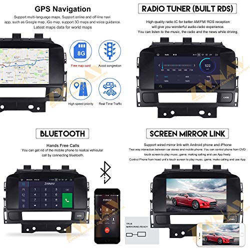 ZWNAV Andriod 9.0 Estéreo para automóvil Navegación por GPS para Opel Vauxhall Holden Astra J 2010-2016 Soporte para Europa 49 CD de mapeo de país DVD Dab + WiFi 7"Pantalla táctil