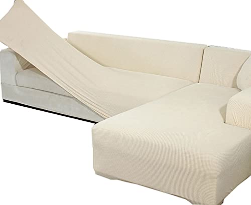 ZZDXW Funda De Sofá Chaise Longue Beige Gris Liso Seccionales Elastica En Forma De L Cubre Sofá Tipo L Cubiertas Derecha Izquierdo 1 2 3 4 Plazas Fundas Protector para Sofás Gatos Perro