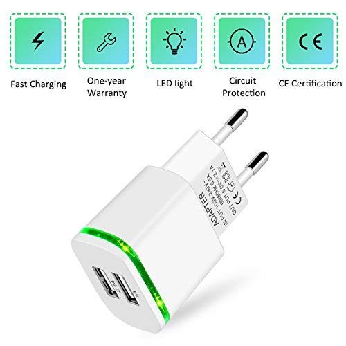 1 Cargador USB, 2.1A 5V Universal Doble Puertos Corriente Enchufe Móvil de Pared Valido para iPhone 13 X XS/XS MAX XR Plus SE 2021 5S, Samsung Galaxy, Xiaomi, Huawei