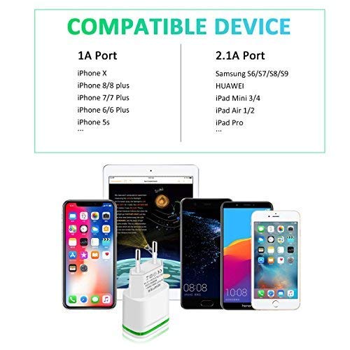 1 Cargador USB, 2.1A 5V Universal Doble Puertos Corriente Enchufe Móvil de Pared Valido para iPhone 13 X XS/XS MAX XR Plus SE 2021 5S, Samsung Galaxy, Xiaomi, Huawei