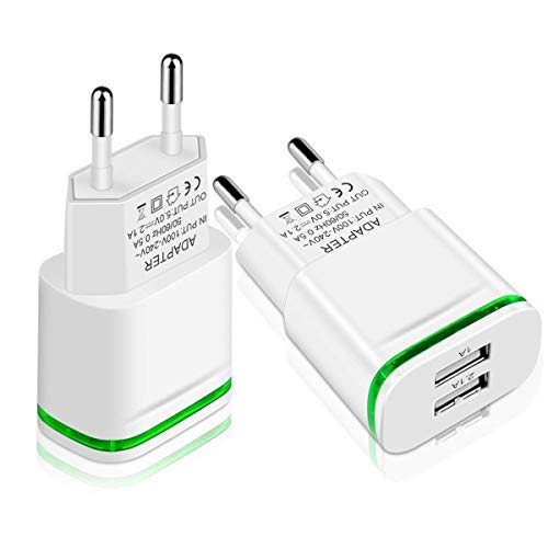 1 Cargador USB, 2.1A 5V Universal Doble Puertos Corriente Enchufe Móvil de Pared Valido para iPhone 13 X XS/XS MAX XR Plus SE 2021 5S, Samsung Galaxy, Xiaomi, Huawei