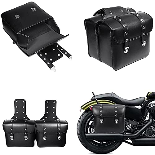 1 par de alforjas laterales de la motocicleta de cuero de la PU impermeable asiento trasero bolsa de viaje herramienta cola equipaje negro con bloqueo antirrobo