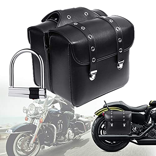 1 par de alforjas laterales de la motocicleta de cuero de la PU impermeable asiento trasero bolsa de viaje herramienta cola equipaje negro con bloqueo antirrobo