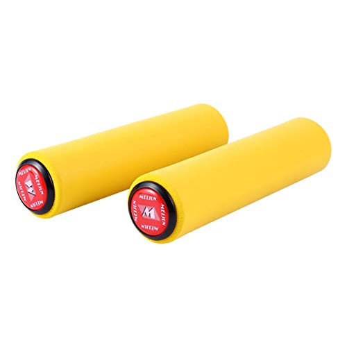 1 Par Puños de Silicona Bicicleta Montaña,Manguitos de Silicona para Bicicleta,Antideslizante a Prueba de Golpes,18mm Diámetro Puños de Manillar con Extremos de Barra,Puños Espuma con Tapones(Yellow)