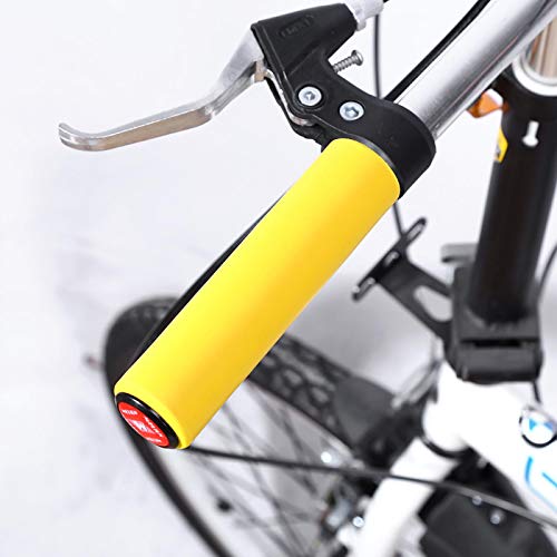 1 Par Puños de Silicona Bicicleta Montaña,Manguitos de Silicona para Bicicleta,Antideslizante a Prueba de Golpes,18mm Diámetro Puños de Manillar con Extremos de Barra,Puños Espuma con Tapones(Yellow)