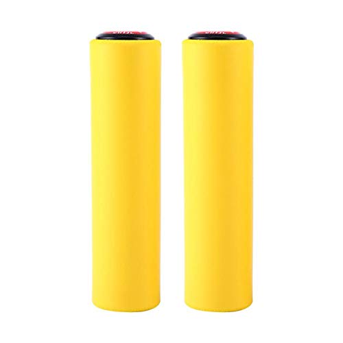 1 Par Puños de Silicona Bicicleta Montaña,Manguitos de Silicona para Bicicleta,Antideslizante a Prueba de Golpes,18mm Diámetro Puños de Manillar con Extremos de Barra,Puños Espuma con Tapones(Yellow)