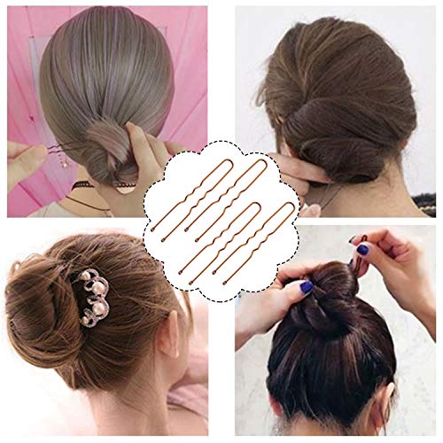 100Pcs Horquillas para el Pelo en U Pinzas para el Cabello Sujetar Clips de Pelo Pasador de Pelo en U Horquillas para el Cabello para Mujeres, Niñas y Salón de Peluquería, color Marrón y Negro