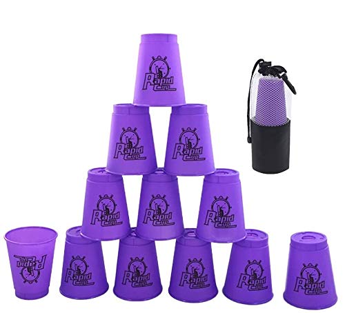 12 vasos apilables, apilado de vasos como deporte, entrenamiento, juego de velocidad, desafío de competencia en fiestas (morado)