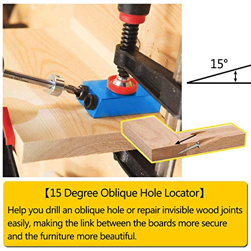 14PCS Kit De Plantilla de Orificio Doble de Bolsillo, Pocket Agujero Kit, Perforación de Orificio Oblicuo de Ángulo de 15°, 6/8 /10mm Localizador De Madera para Carpintería