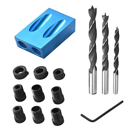 14PCS Kit De Plantilla de Orificio Doble de Bolsillo, Pocket Agujero Kit, Perforación de Orificio Oblicuo de Ángulo de 15°, 6/8 /10mm Localizador De Madera para Carpintería