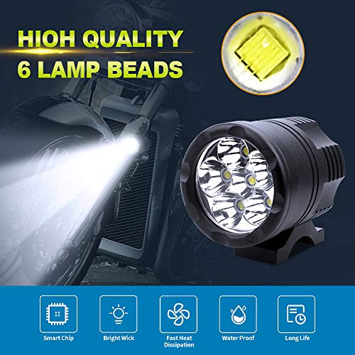 18W Faros Delanteros Moto,6 LEDs Faros Auxiliares Antiniebla Focos LED 6000LM Luces Adicionales Impermeable para 12-24V Motocicleta Coche Camion Tractor Todoterreno