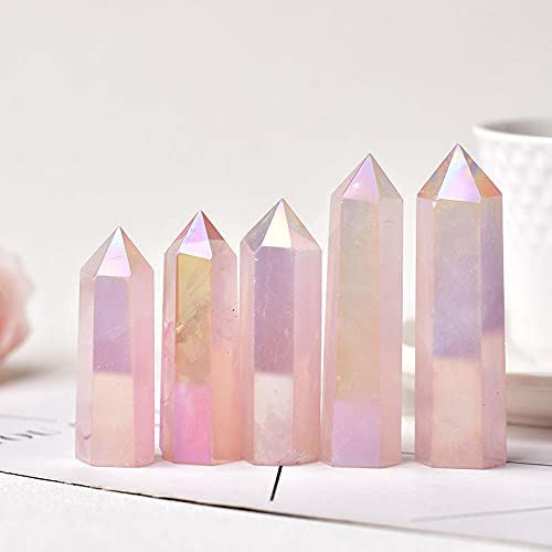 1PC Aura natural Cuarzo rosa Punto de cristal Varita Piedra curativa Meditación Decoración del hogar Reiki Piedra pulida Chakra Tower-Aura Rose Quartz_61-70mm