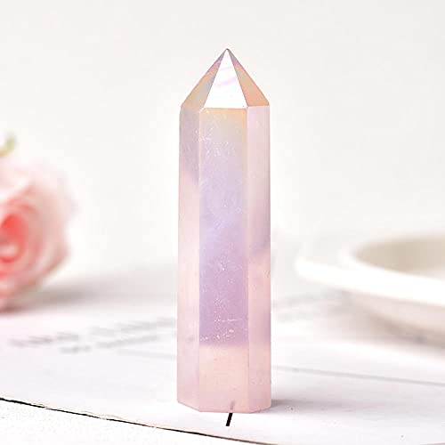 1PC Aura natural Cuarzo rosa Punto de cristal Varita Piedra curativa Meditación Decoración del hogar Reiki Piedra pulida Chakra Tower-Aura Rose Quartz_61-70mm