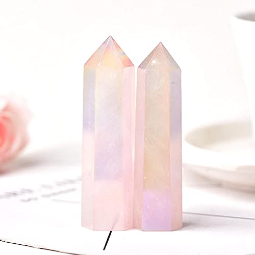 1PC Aura natural Cuarzo rosa Punto de cristal Varita Piedra curativa Meditación Decoración del hogar Reiki Piedra pulida Chakra Tower-Aura Rose Quartz_61-70mm