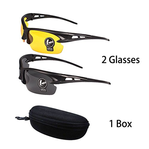 2 Pares Gafas de Sol Unisex Visión Nocturna Lentes Amarillas Sin Polarizar Antideslumbrante Protección UV400 Conducción Disparos de Pesca Esquí de Caza Gafas Deportes al Aire Libre para Hombres Mujere