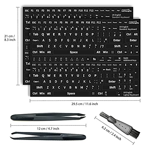 2 pegatinas de repuesto de Reino Unido, no transparentes, con letras blancas (mate), adecuadas para cualquier teclado estándar, teclado de ordenador portátil, llaves de Apple