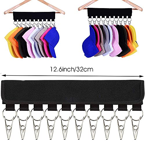 2 Piezas Percha Organizadora De Sombreros, Percha Organizadora De Gorras Portátil con 20 Clips De Acero Inoxidable para Organizar Varios Sombreros, Calcetines, Corbatas, Toallas (Negro)