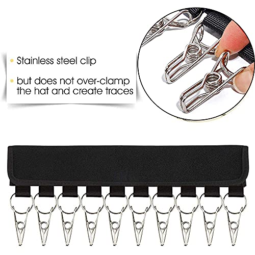 2 Piezas Percha Organizadora De Sombreros, Percha Organizadora De Gorras Portátil con 20 Clips De Acero Inoxidable para Organizar Varios Sombreros, Calcetines, Corbatas, Toallas (Negro)