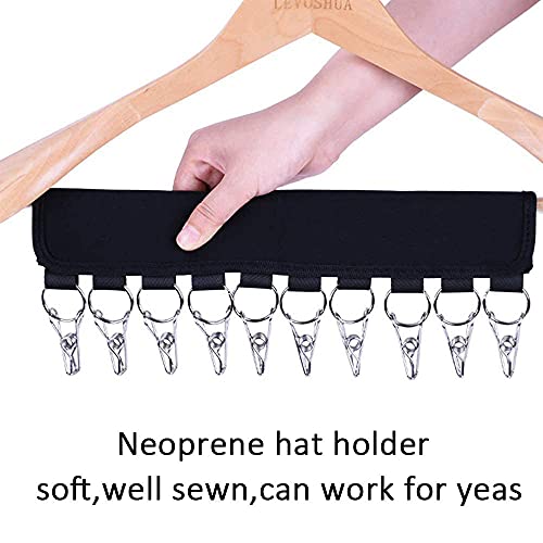 2 Piezas Percha Organizadora De Sombreros, Percha Organizadora De Gorras Portátil con 20 Clips De Acero Inoxidable para Organizar Varios Sombreros, Calcetines, Corbatas, Toallas (Negro)