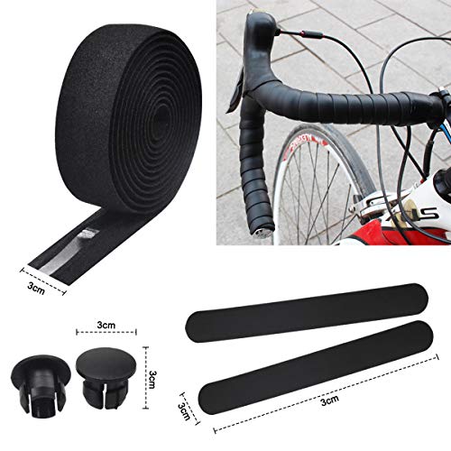 2 Rollo Cinta Manillar Bicicleta, Cinta de Barra de Bicicleta Antideslizante, Cinta de Esponja de Bicicleta, Cinta de Esponja autoadhesiva Duradera y Transpirable para Bicicletas (Negro)