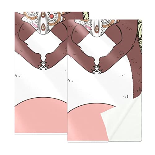 2 uds, Toallas de Gimnasio, Toalla Deportiva para el Sudor, súper Absorbente, Toalla de enfriamiento Ultra Suave Hombre Mujer Etónico Animal Sprint japonés Estilo Rosa 11.5×32 in