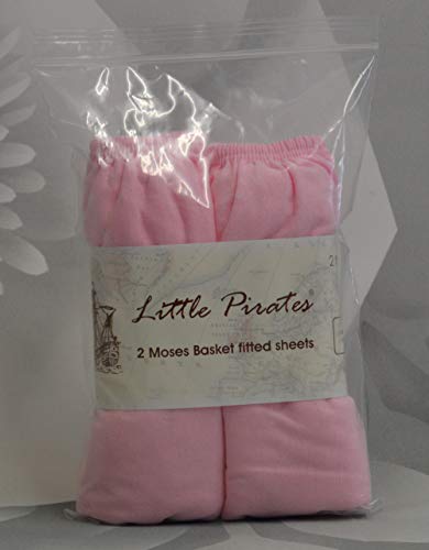 2 x Baby Pram/Crib/ Moses Basket Jersey Fitted Sheet 100% Cotton Pink 30x75cm