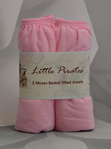 2 x Baby Pram/Crib/ Moses Basket Jersey Fitted Sheet 100% Cotton Pink 30x75cm