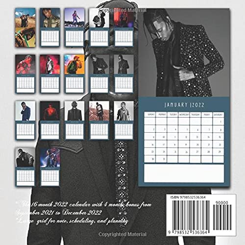 2022 Calendar: Travis Scott Yearly Monthly 16-month Mini Calendar 2022 with Large Grid for Planning, Scheduling, and Organizing