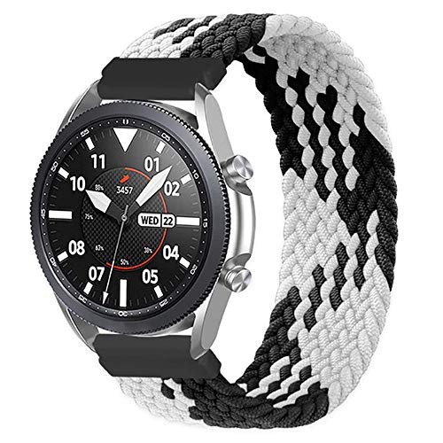 20mm Braided Solo Loop Compatible para Samsung Galaxy Watch 4 40mm 42mm 44mm 46mm 3 41mm Pulsera de nailon trenzado de tela elástica para Galaxy Watch Active 2 40mm 44mm Correa,Blanco negro L