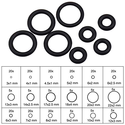 225 Pieza Junta Tórica De Goma, 18 Tamaños Arandela de Sellado, Anillo de Junta tórica de Nitrilo Negras, Juego de Aros Tóricos para Plomería Hidráulica Reparación, 3mm-22mm