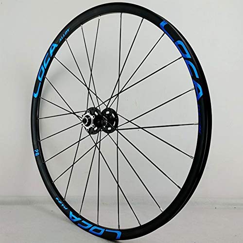 26 27.5 Bici Rueda Delantera + Trasera Pared Doble Juego Ruedas Bicicleta Seis Clavos Freno Disco Liberación Rápida Por Volante Cassette 7 8 9 10 11 ( Color : Black Hub blue logo , Size : 26inch )