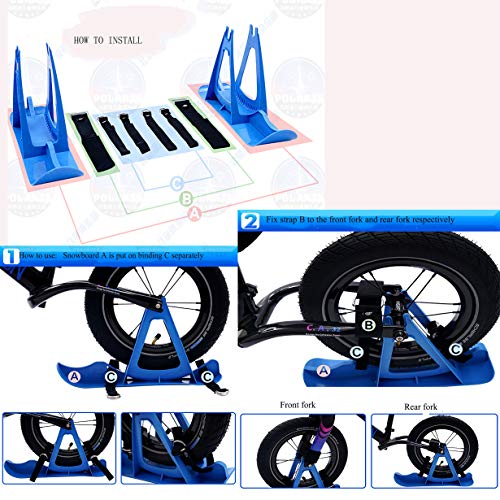 2Pcs Snow Ski Ski Set, 8-14 Pulgadas Bicicleta De Equilibrio para Niños, Skis Kids Snowboard Sled Ski Board Balance Bike Scooter Piezas De Ruedas,Azul