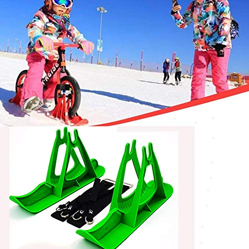 2Pcs Snow Ski Ski Set, 8-14 Pulgadas Bicicleta De Equilibrio para Niños, Skis Kids Snowboard Sled Ski Board Balance Bike Scooter Piezas De Ruedas,Verde