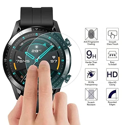 [3 pack] Cristal Templado para HUAWEI GT2 / GT2E 46MM, protector de pantalla para reloj inteligente, Anti-Rasguños reduce huellas dactilares Antiarañazos, accesorios smartwatches