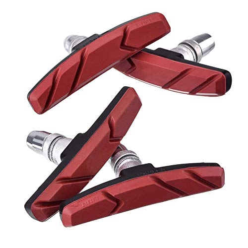 3 Pares Pastillas de Freno de Bicicleta,Pastillas de Freno para Bicicleta con Tuerca Hexagonal y Espaciadores,Juego de Bloques de Freno de Bicicleta Antideslizante,Bloques de Freno en V,Rojo (70 mm)