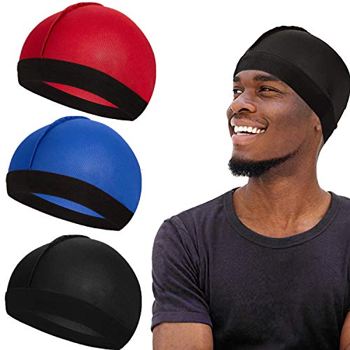 3 Piezas Wave Cap Gorra de Onda Elástica Sedosa para Hombre, Buena Compresión sobre Durag, Tapas de Compresión de Media para 360 540 y 720 Ondas