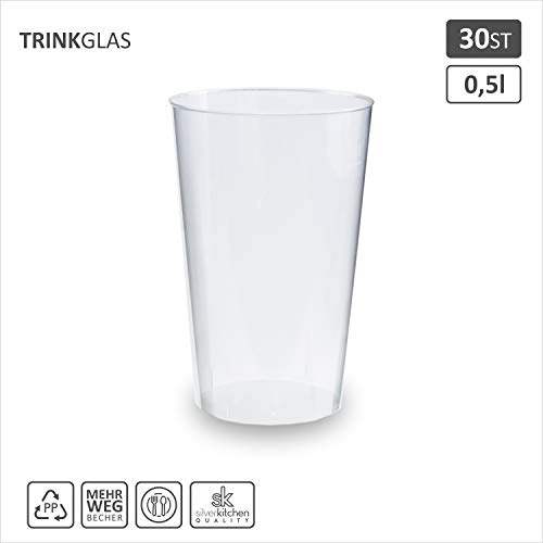 30 vasos de 500 ml, transparentes, irrompibles, de polipropileno, fabricados en Alemania
